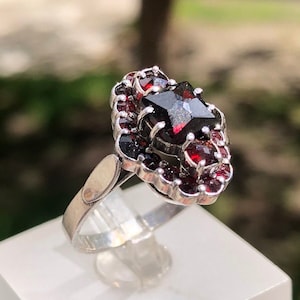 Vintage Garnet Ring in 925 Sterling Silver | Handcrafted Romantic Gemstone Jewelry For Women, Almandine Pyrope Jewelry.