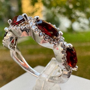 Red Garnet Zirconium  Ring in 925 Sterling Silver, Red Almandine Pyrope Jewelry Ring For Women, Handmade Garnet Ring.