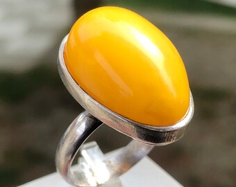 Handmade Baltic Amber Ring: Yellow Sterling Silver Jewelry, US Size 9