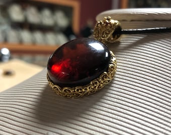 Cognac Baltic Amber Pendant: Handmade 925 Sterling Silver