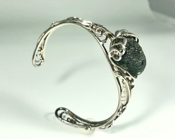 Bracelet artisanal en moldavite brute : bijoux de guérison en argent sterling 925