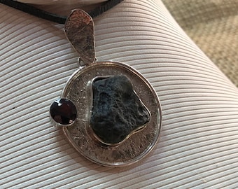 Handmade Sterling Silver Moldavite Pendant: Rough Gemstone Jewelry