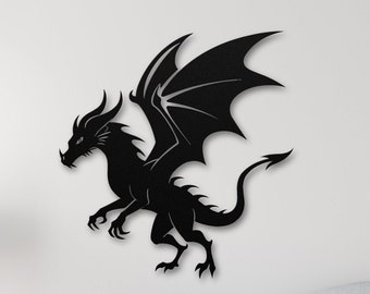Fantasy Dragon Metal Wall Art, Flying Silhouette (Outdoor Weatherproof, 12-36")