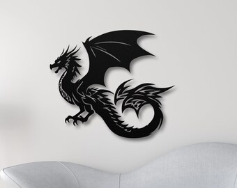 Flying Dragon Metal Wall Art: Outdoor Weatherproof Silhouette