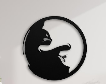 Yin Yang Cat Wall Decor / Modern Asian Metal Art | Zen Balance Sign | Outdoor