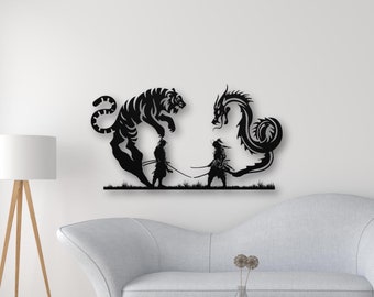 Japanese Samurai Dragon / 3D Metal Wall Art | Zen Garden Decor | Outdoor