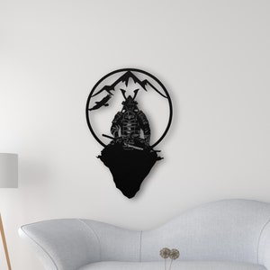 Japanese Samurai Metal Wall Art Decor 3D Outdoor Modern Asian Metal Wall Art Silhouette Exterior Weatherproof Wall Hanging Yard Sign
