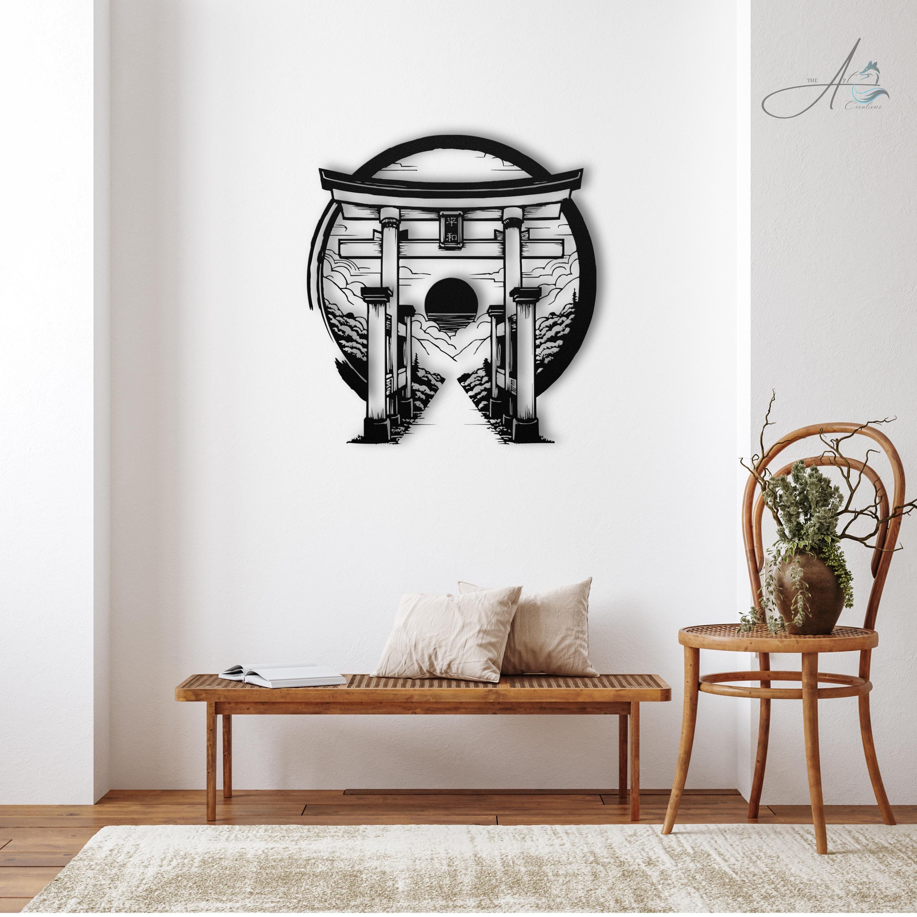 Torii Gate Metal Sign / Enso Circle Wall Art | Japanese Garden Decor ...