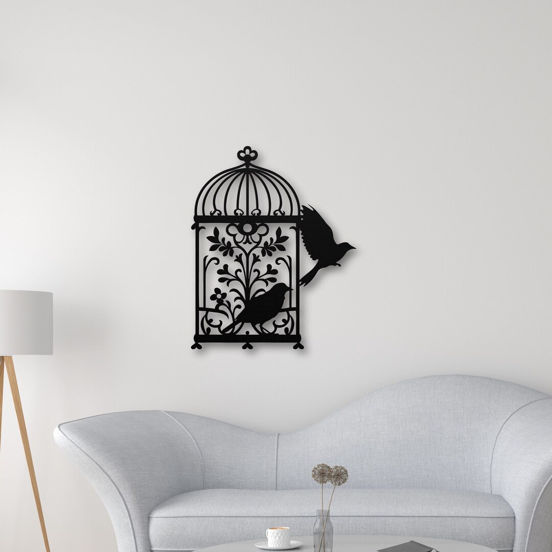 Metal Birds Cage Wall Art Work 3D Custom Line Yard Art Metal Decor ...