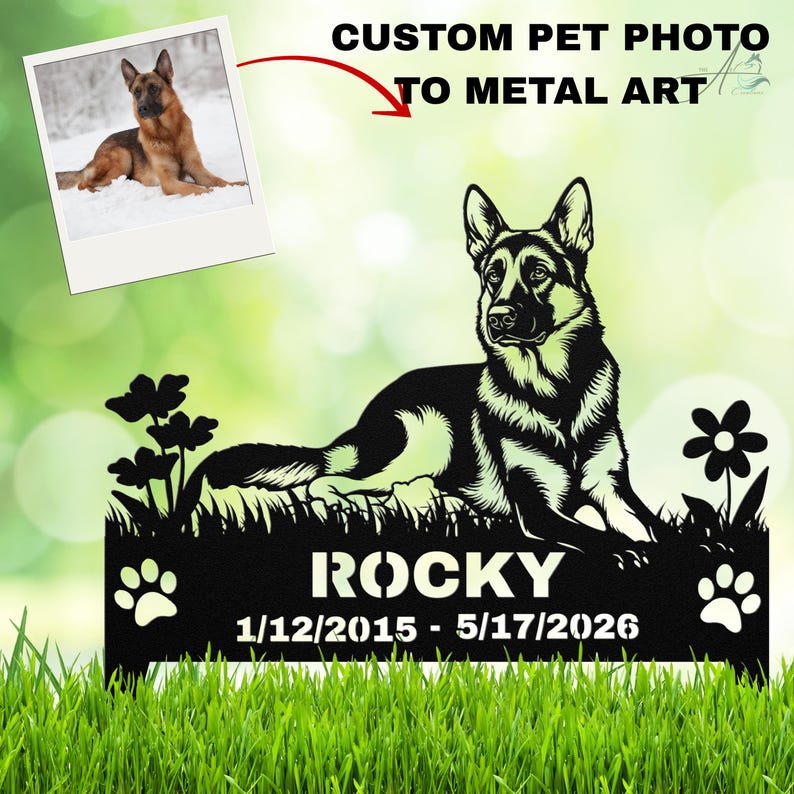 Custom Dog Memorial Stake, Personalized Photo Metal Garden Marker, Pet Loss Sympathy Gift image 1