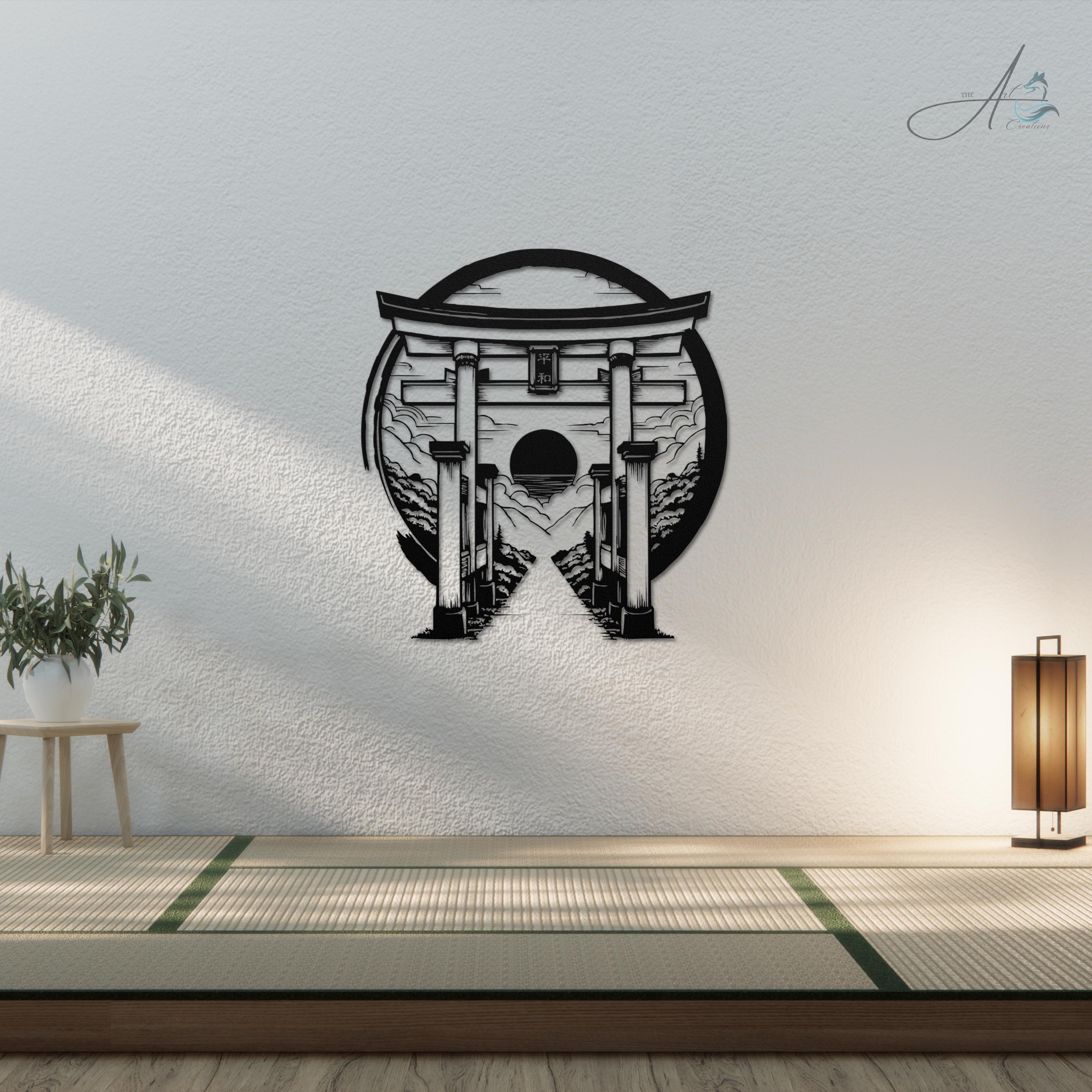 Torii Gate Metal Sign / Enso Circle Wall Art | Japanese Garden Decor ...