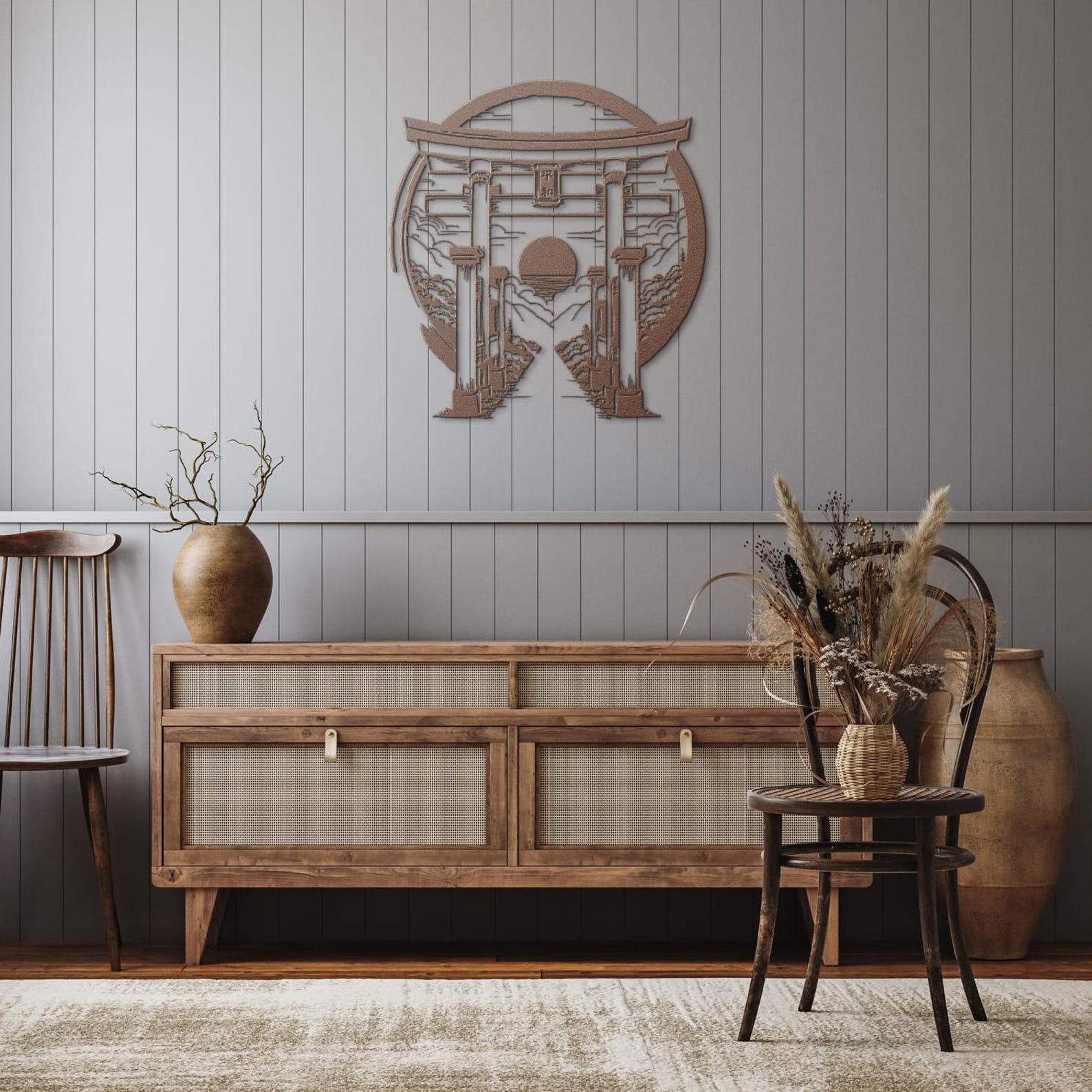 Torii Gate Metal Sign / Enso Circle Wall Art | Japanese Garden Decor ...