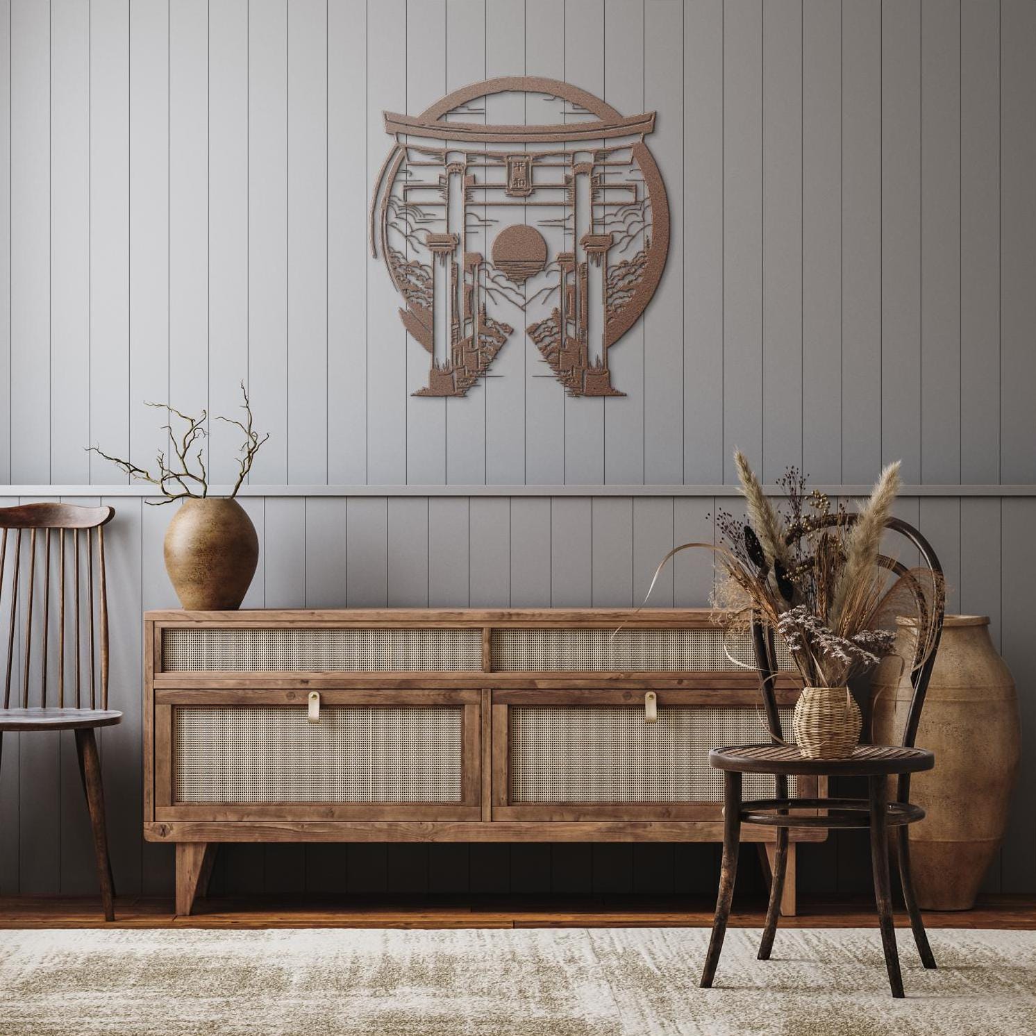 Torii Gate Metal Sign / Enso Circle Wall Art | Japanese Garden Decor ...