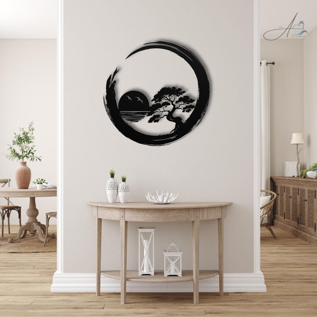 Enso Bonsai Metal Sign / Buddhist Wall Art | Zen Garden Decor ...