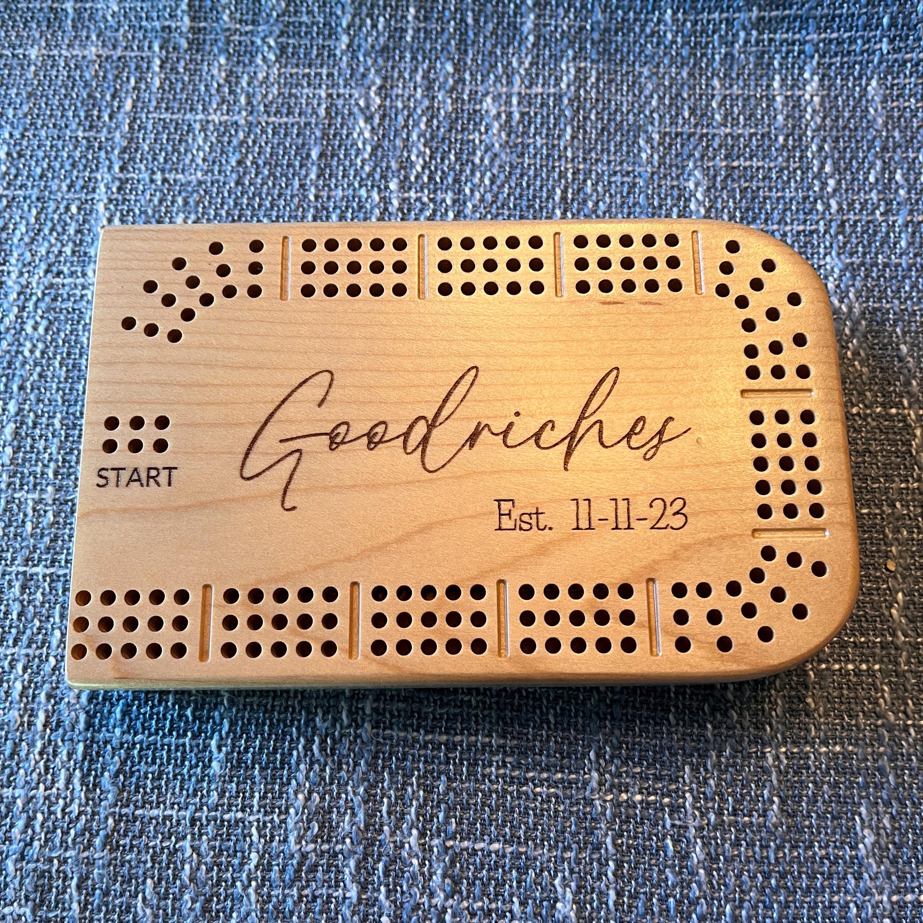 Custom Travel 3 Player Track Cribbage Board - Solid Wood  - 2 pieces connected with magnets - free shipping - free personalization