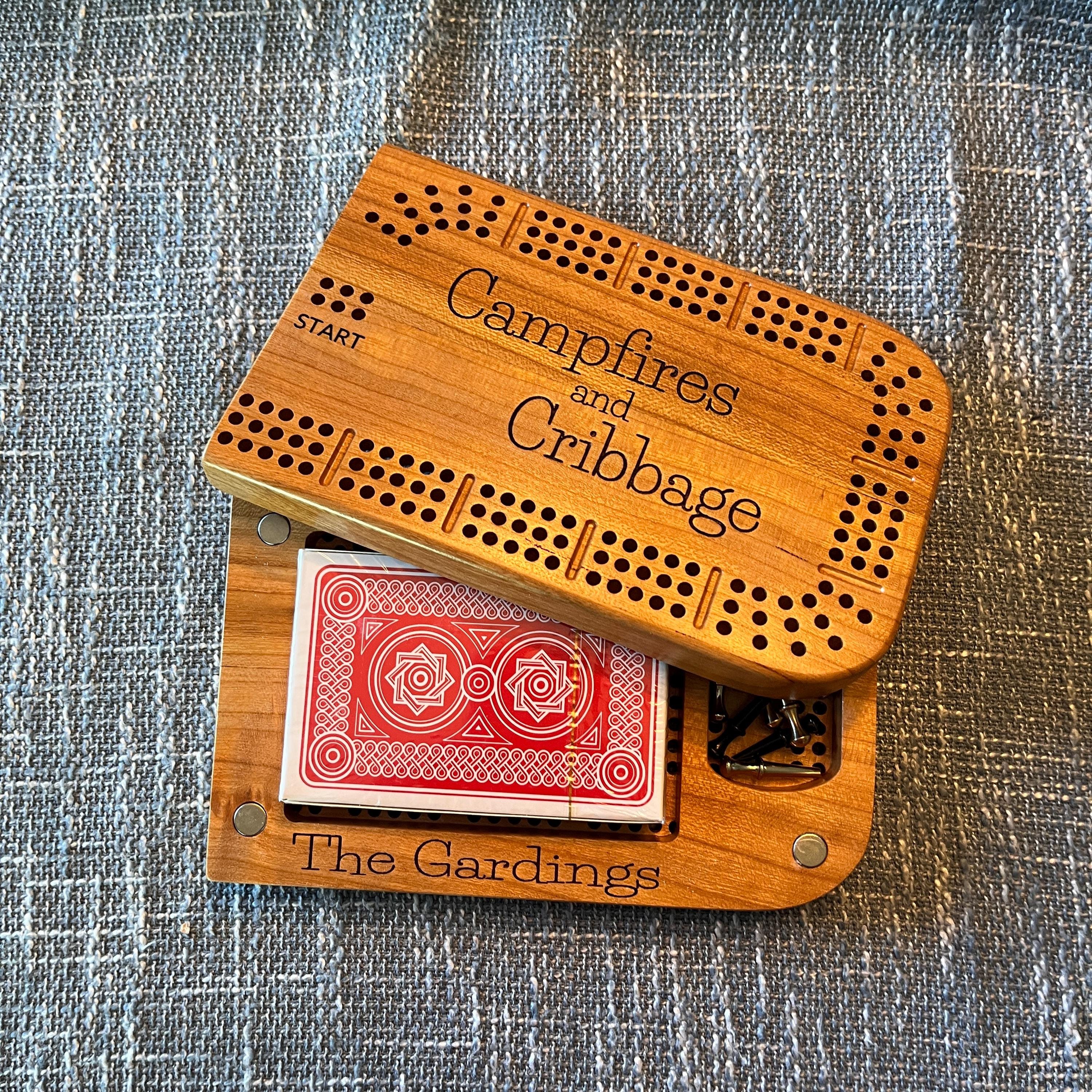Custom Travel 3 Player Track Cribbage Board - Solid Wood  - 2 pieces connected with magnets - free shipping - free personalization