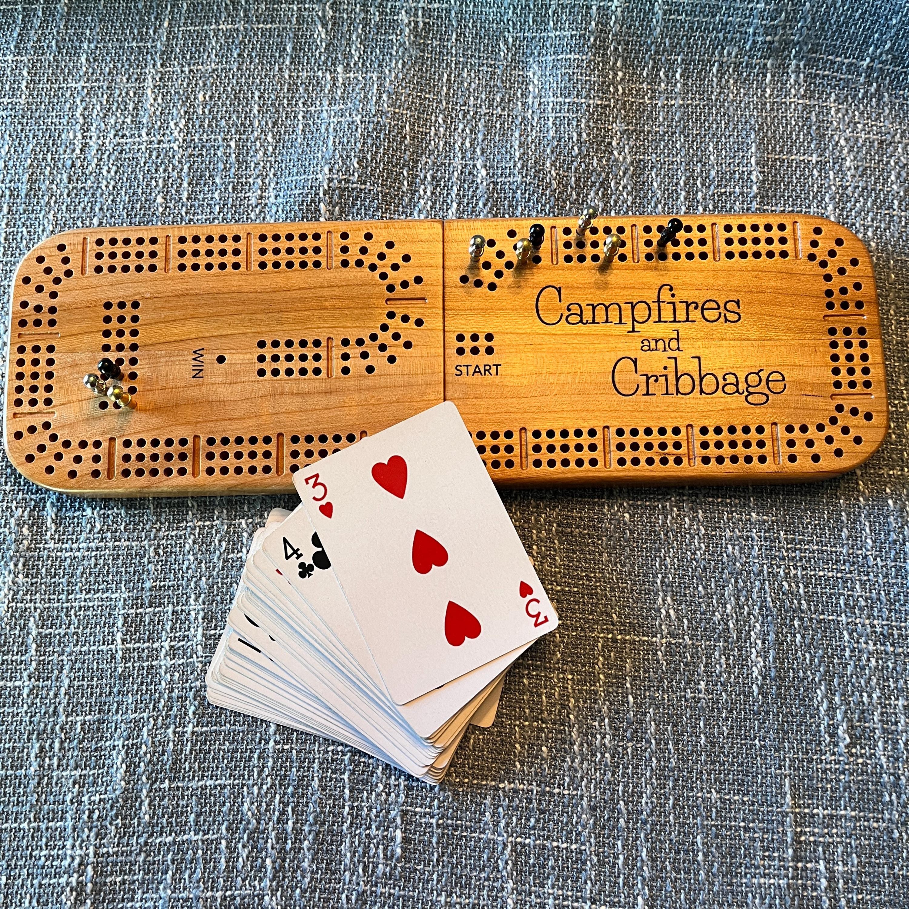 Custom Travel 3 Player Track Cribbage Board - Solid Wood  - 2 pieces connected with magnets - free shipping - free personalization