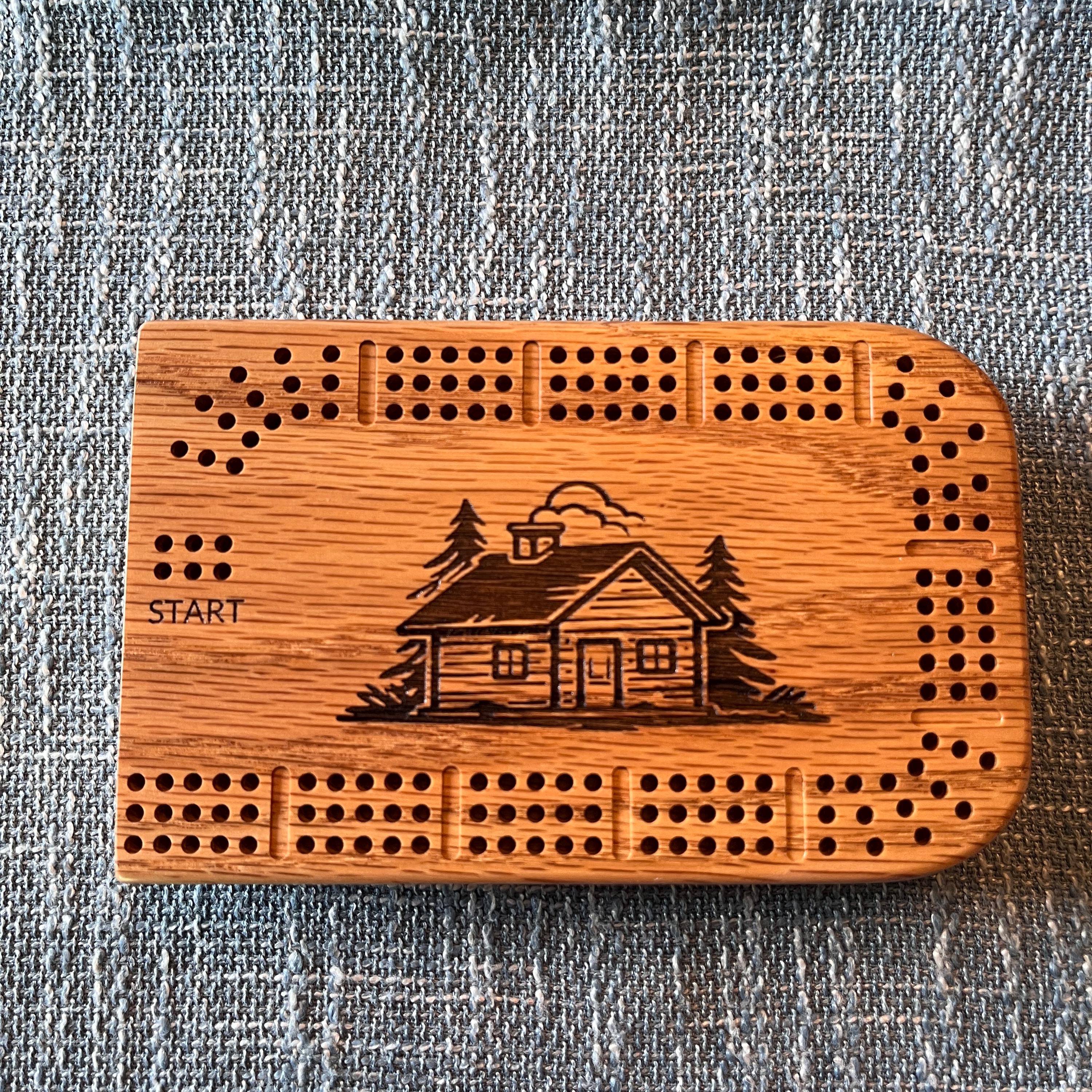 Custom Travel 3 Player Track Cribbage Board - Solid Wood  - 2 pieces connected with magnets - free shipping - free personalization