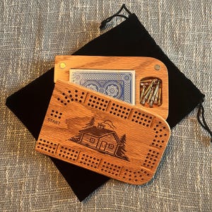 Tablero de cribbage magnético de viaje: madera maciza, personalizado, para 3 jugadores, con bolsa de viaje