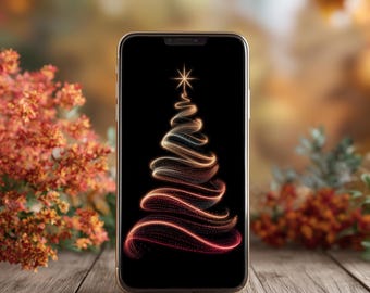 Glowing Christmas Tree Phone Wallpaper, Minimalist Holiday Lights Art, Elegant Festive Digital Mobile Background for iPhone & Android