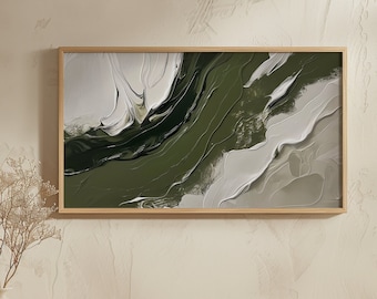 Texture Frame TV Art Samsung Frame Tv Modern Abstract Oil Painting Olive Green White Colors Minimalistic Hisense Canvas Tv Digital Download