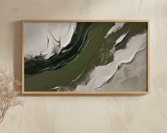 Texture Frame TV Art Samsung Frame Tv Modern Abstract Oil Painting Olive Green White Colors Minimalistic Hisense Canvas Tv Digital Download