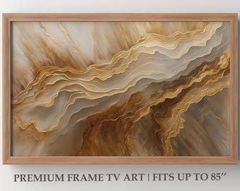 テクスチャフレームTVアート SamsungフレームTV モダン抽象油絵 ベージュ＆ゴールドカラー ミニマルアート フレーム用 インスタントデジタルダウンロード