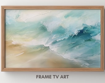 Samsung Frame TV Art Abstract Ocean Waves Summer Seascape Instant Digital Download Beach Painting Blue Cool Toned Textured Tv Screensaver