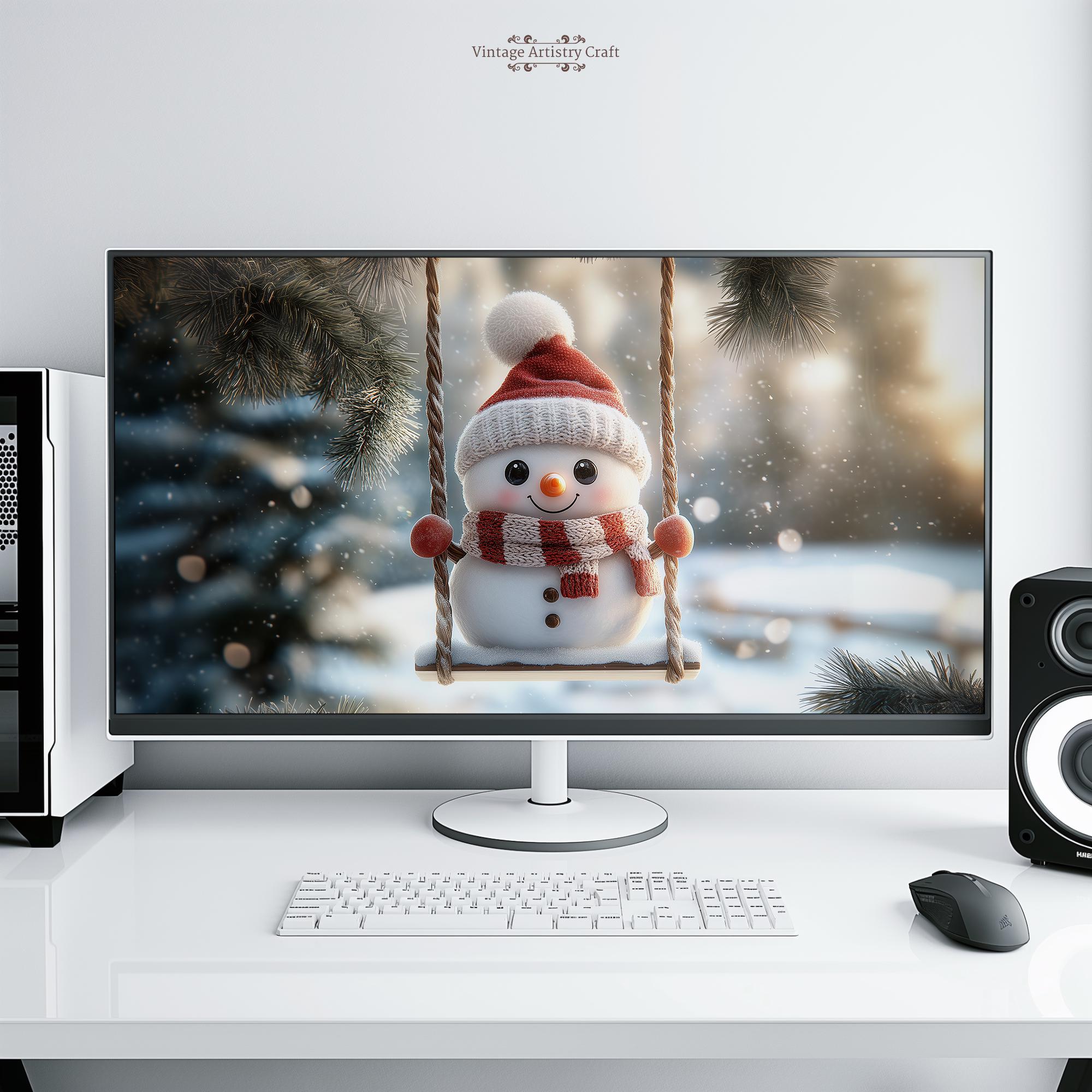 Cute Charmy Snowman Christmas Desktop Wallpaper 4K PC Mac Laptop