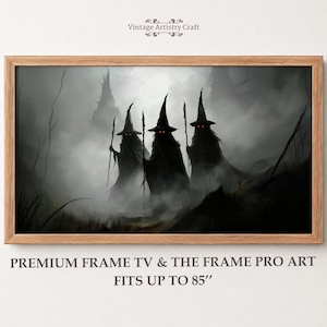 Halloween Frame TV Art, Three Witches With Glowing Eyes, Dark Gothic Witch Painting, Samsung The Frame 4K Download