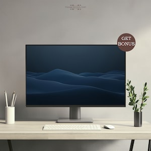 Sfondo desktop elegante estetico sfumato blu scuro 4K per PC Mac Laptop Windows Macbook Sfondo minimalista Boho Download digitale istantaneo