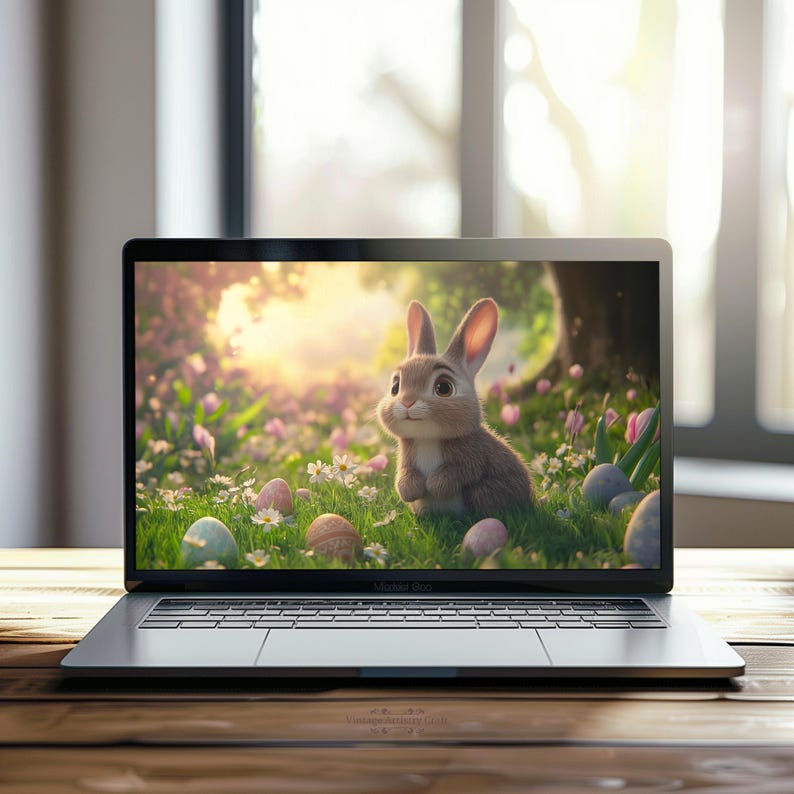 Easter Wallpaper Cute Bunny Wildflowers Charming Spring Desktop 4K PC