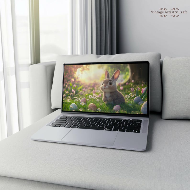 Easter Wallpaper Cute Bunny Wildflowers Charming Spring Desktop 4K PC