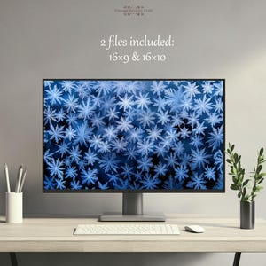 冬の雪の結晶の壁紙 ミニマリストの美的雪の霜の氷の森青い自然コンピュータの背景ノートパソコンデスクトップPC 4Kデジタルダウンロード
