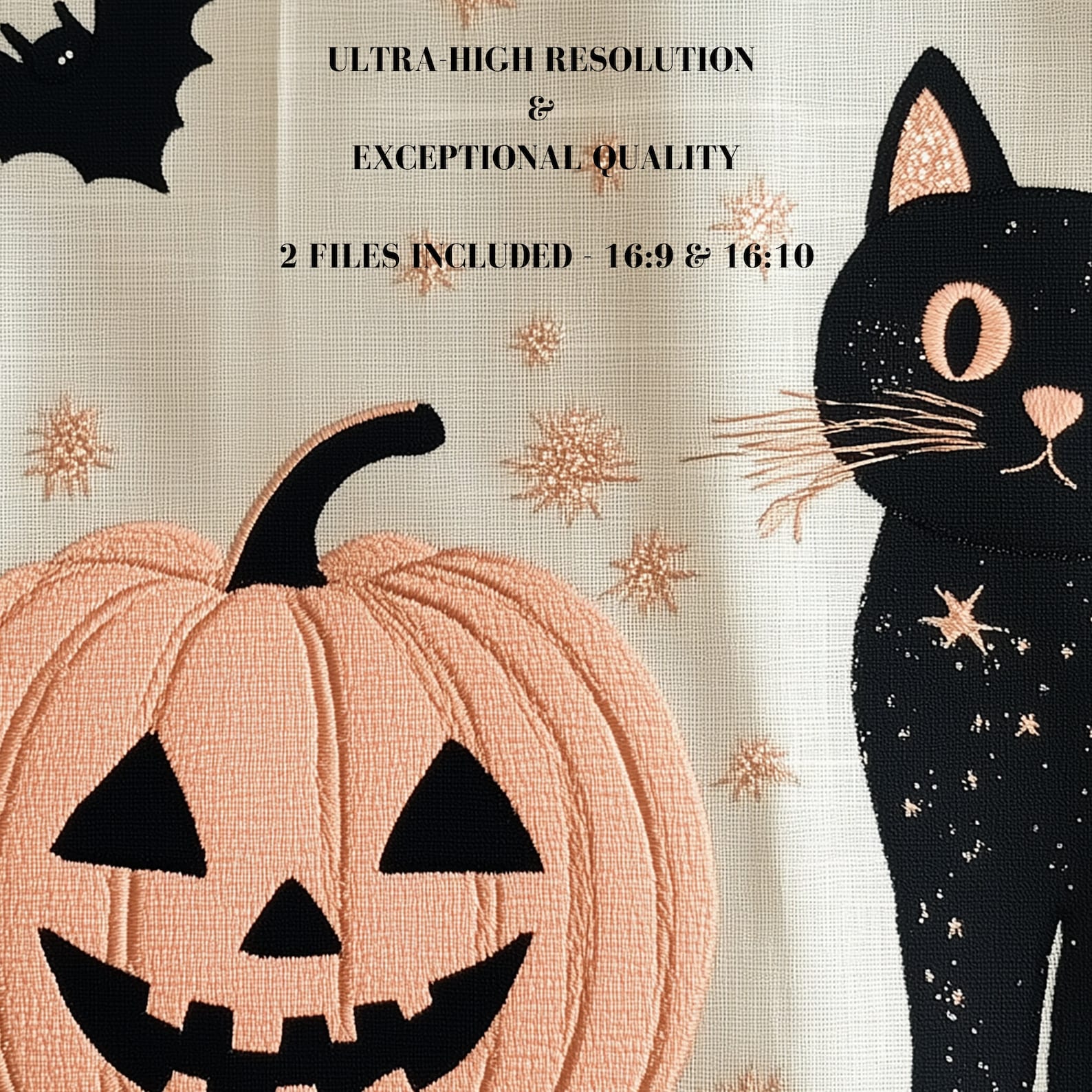 Cute Black Cats Texture Halloween Pumpkin Neutral Beige Aesthetic