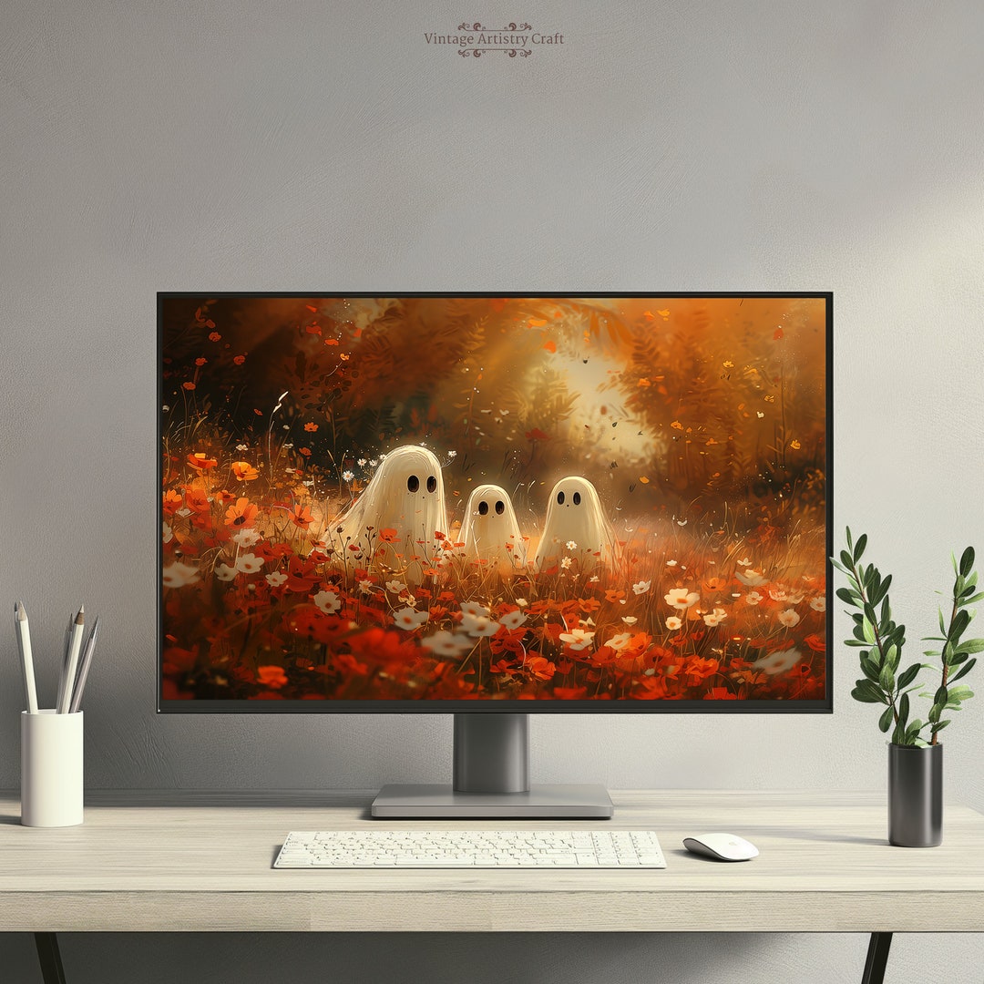Halloween Wallpaper Cute Ghosts Wildflowers Spooky Autumn Desktop 4K PC ...