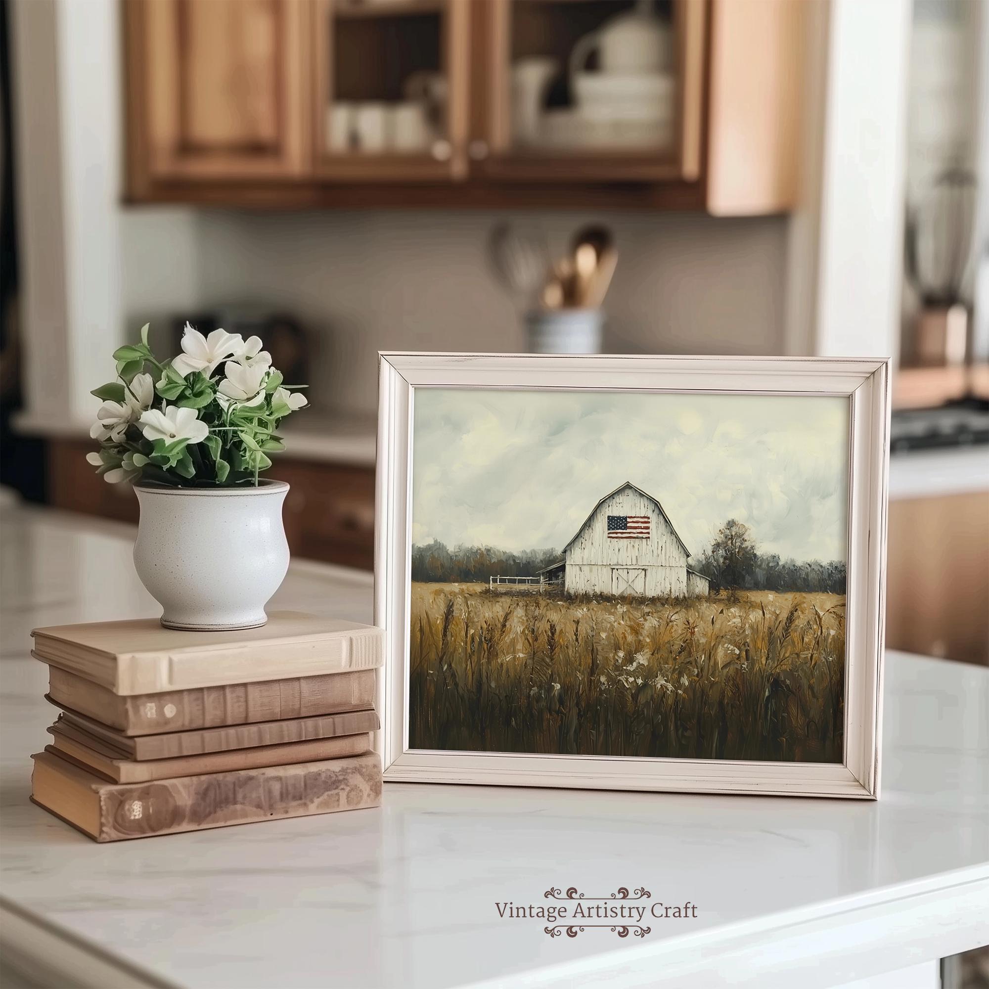 Printable Rustic American Flag Barn Digital Print, 4th of July ...