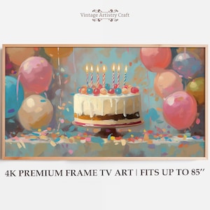 Frame Tv Art Birthday, Happy Birthday Samsung Frame Tv Art, Samsung Tv Birthday Art Vintage Wall Art For The Frame Bday Cake Insant Download