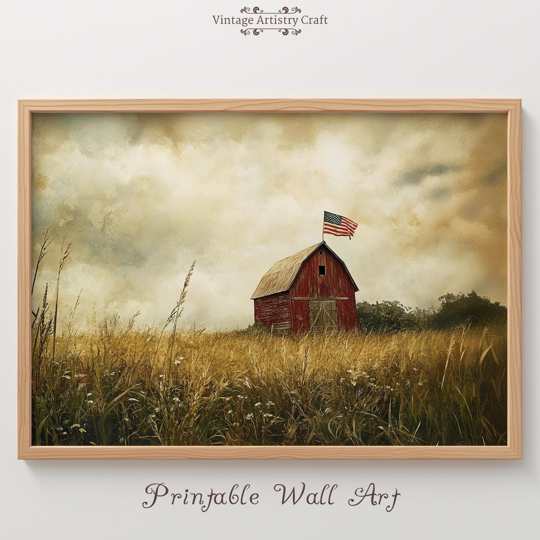 Printable Rustic American Flag Barn Digital Print, 4th of July ...