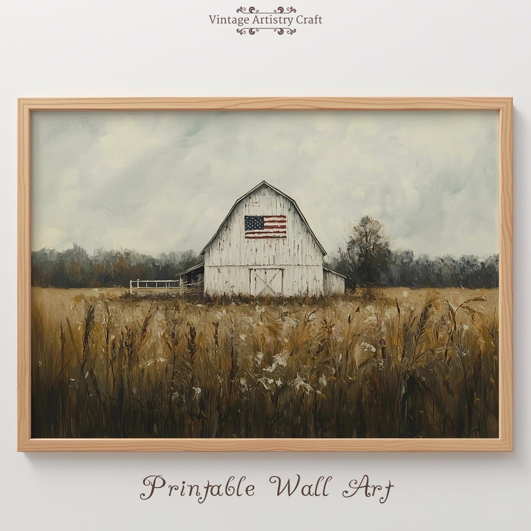 Printable Rustic American Flag Barn Digital Print, 4th of July ...