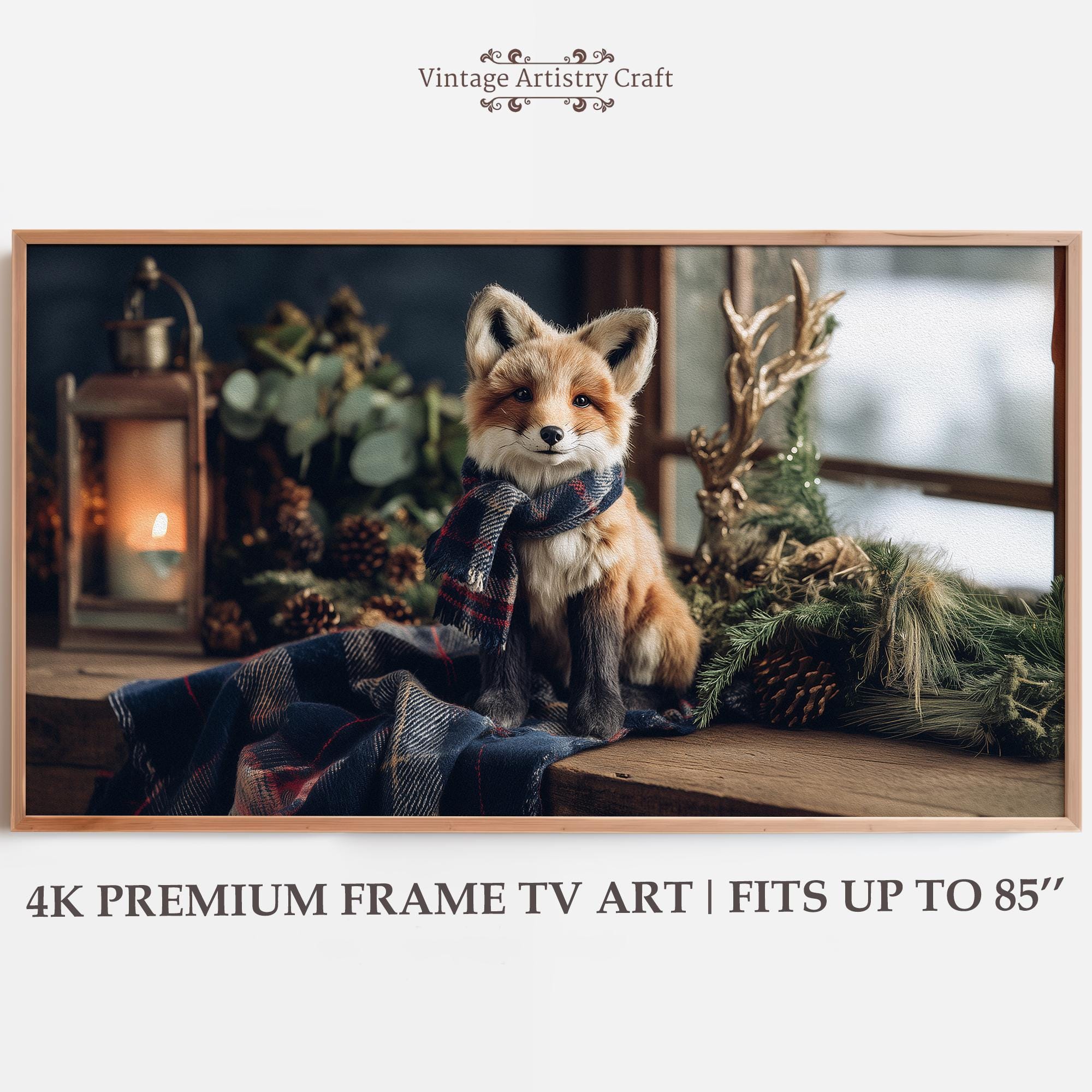 Ralph Lauren Inspired Style Christmas Fox Art, Tartan Plaid