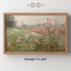 Rosa Wildblumen Samsung Rahmen TV Kunst, Frühlingsfeld Der Blumen, Vintage Wiese Blumen Tv Kunst, Frühlingsdekor Vintage Bauernhaus Tv Art