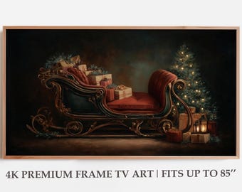 Samsung Rahmen TV Kunst Stimmungsvolle Weihnachten, Gemütliche Urlaubskunst, Elegantes Vintage Schlitten Dekor, Luxus Ölgemälde Stil, Digitale Tapete 4K UHD