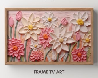 Abstract Samsung Frame TV Art, Spring Oil Painting, Textured Spring Wildflower Painting, Spring Farmhouse Decor, Digital Download TV Frame