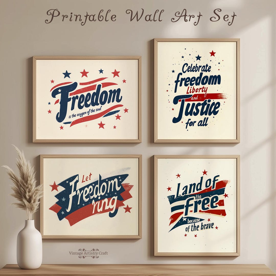 Printable 4th of July Wall Art Set, Patriotic Quotes Set, Minimalist ...