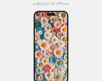 Aesthetic Floral iPhone Wallpaper Cute Gentle Spring Flowers Girly Background Minimalist Pink Locksreen Screensaver Instant Digital Download