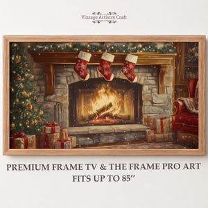 Christmas Stockings Frame TV Art, Cozy Fireplace Gift Socks Vintage Painting, Samsung The Frame Pro Holiday Art, 4K Download