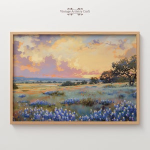 Printable Wildflower Field Landscape, Vintage Oil Painting, Aesthetic Farmhouse Wall Art, Country Landscape Art Print, Digital Download