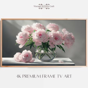 Mother&#39;s Day Samsung Frame TV Art Mothers Day Gift Decor Pink Peony Floral oil Painting Art Soft Summer Spring Decor 4K Digital Download