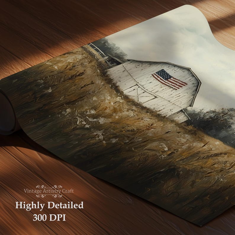 Printable Rustic American Flag Barn Digital Print, 4th of July ...
